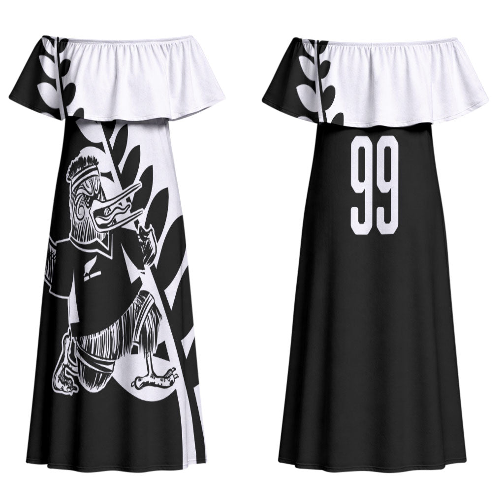 Custom Aotearoa Rugby League Couples Matching Off Shoulder Maxi Dress and Hawaiian Shirt Kiwi Haka and Fern - Sporty Style