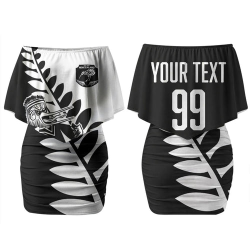 Custom Aotearoa Rugby League Couples Matching Off Shoulder Short Dress and Long Sleeve Button Shirt Kiwi Haka and Fern - Sporty Style