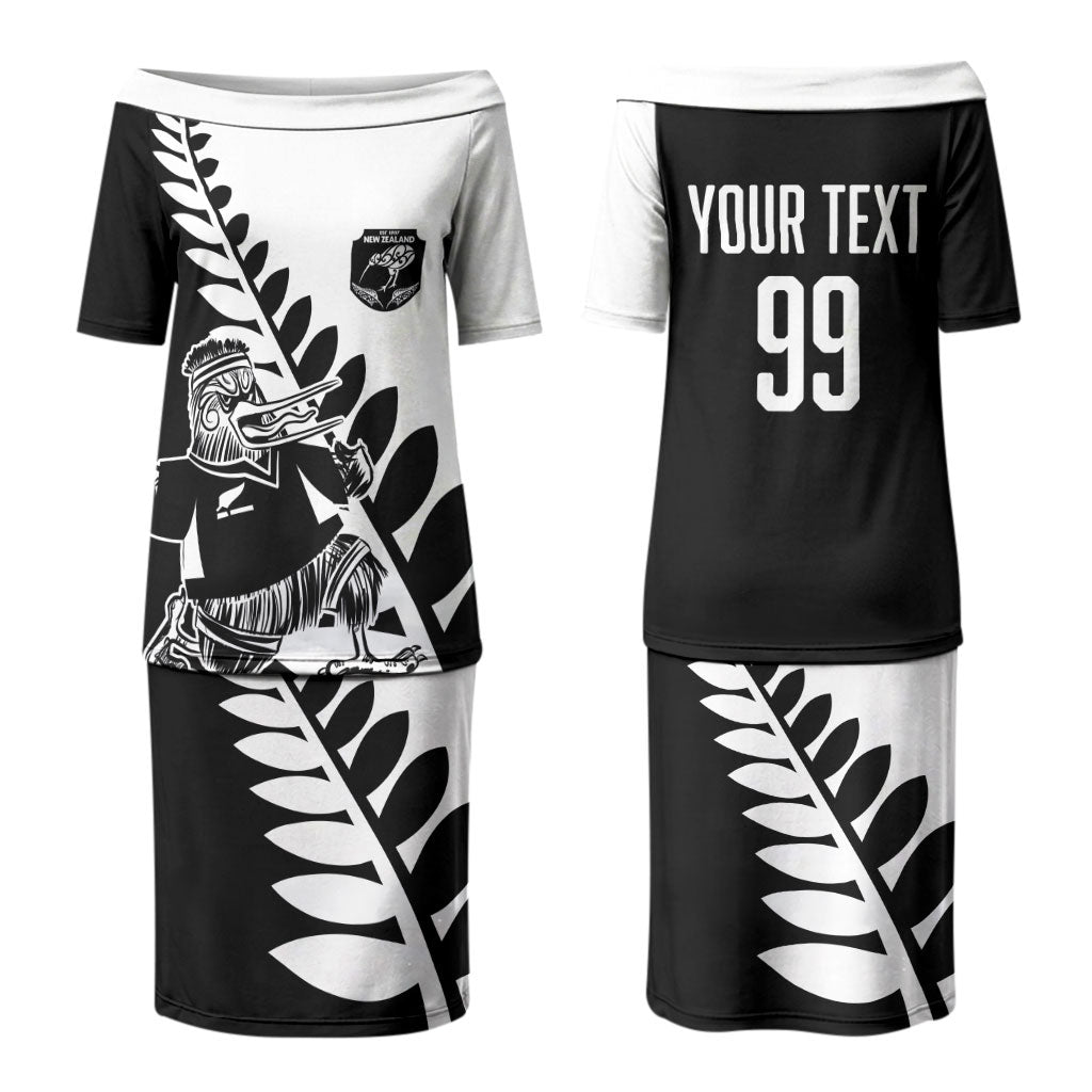 Custom Aotearoa Rugby League Couples Matching Puletasi and Long Sleeve Button Shirt Kiwi Haka and Fern - Sporty Style