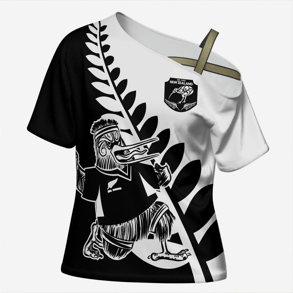 Custom Aotearoa Rugby League Cross Shoulder Shirt Kiwi Haka and Fern - Sporty Style