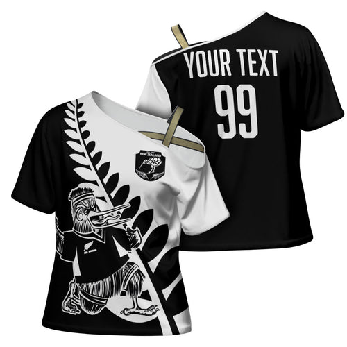 Custom Aotearoa Rugby League Cross Shoulder Shirt Kiwi Haka and Fern - Sporty Style