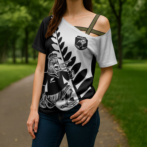 Custom Aotearoa Rugby League Cross Shoulder Shirt Kiwi Haka and Fern - Sporty Style