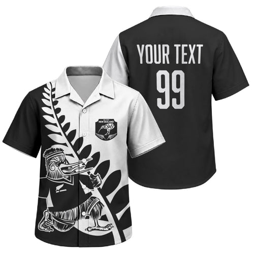 Custom Aotearoa Rugby League Family Matching Off The Shoulder Long Sleeve Dress and Hawaiian Shirt Kiwi Haka and Fern - Sporty Style
