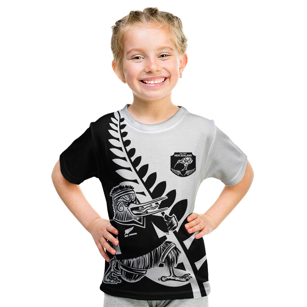 Custom Aotearoa Rugby League Kid T Shirt Kiwi Haka and Fern - Sporty Style
