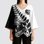 Custom Aotearoa Rugby League Kimono Sleeve Blouse Kiwi Haka and Fern - Sporty Style