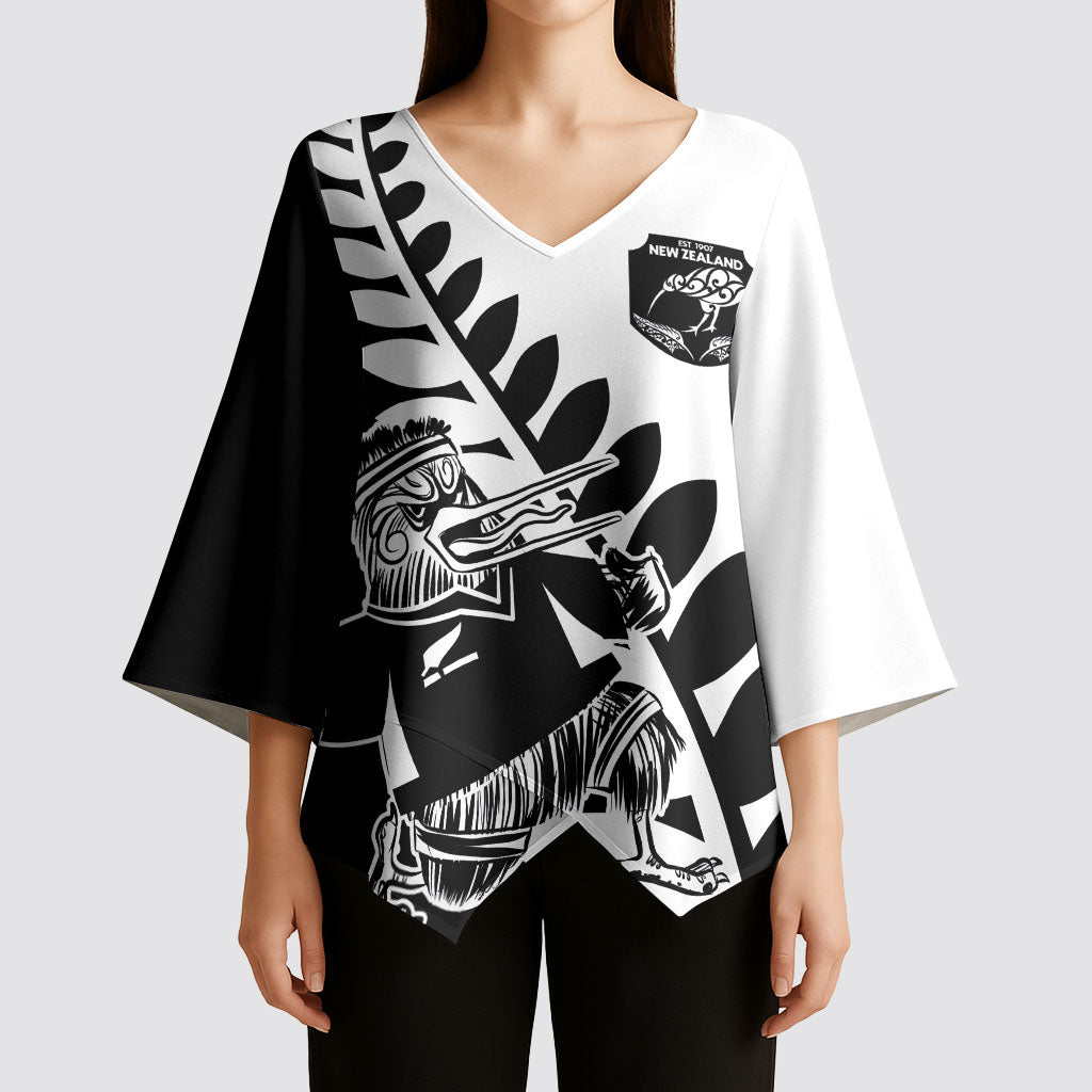 Custom Aotearoa Rugby League Kimono Sleeve Blouse Kiwi Haka and Fern - Sporty Style