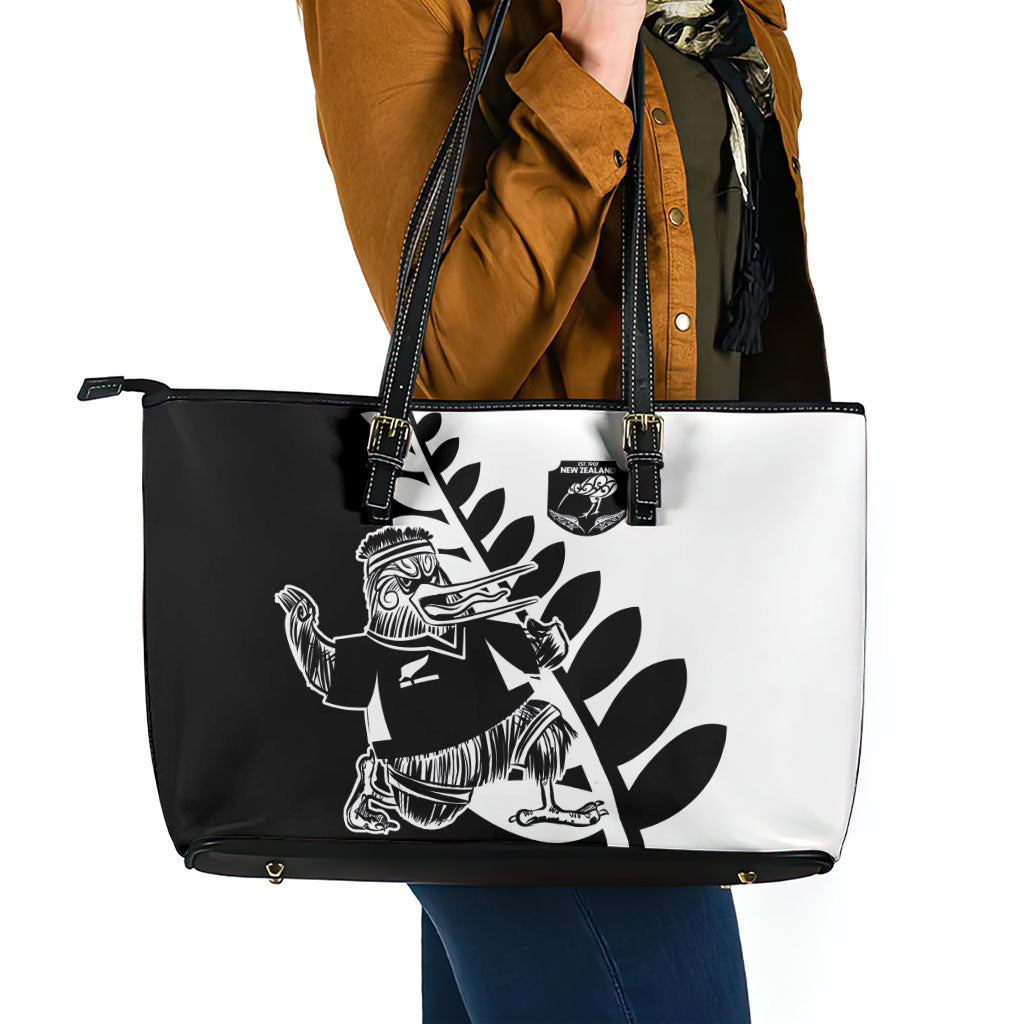 Aotearoa Rugby League Leather Tote Bag Kiwi Haka and Fern - Sporty Style