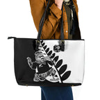 Aotearoa Rugby League Leather Tote Bag Kiwi Haka and Fern - Sporty Style