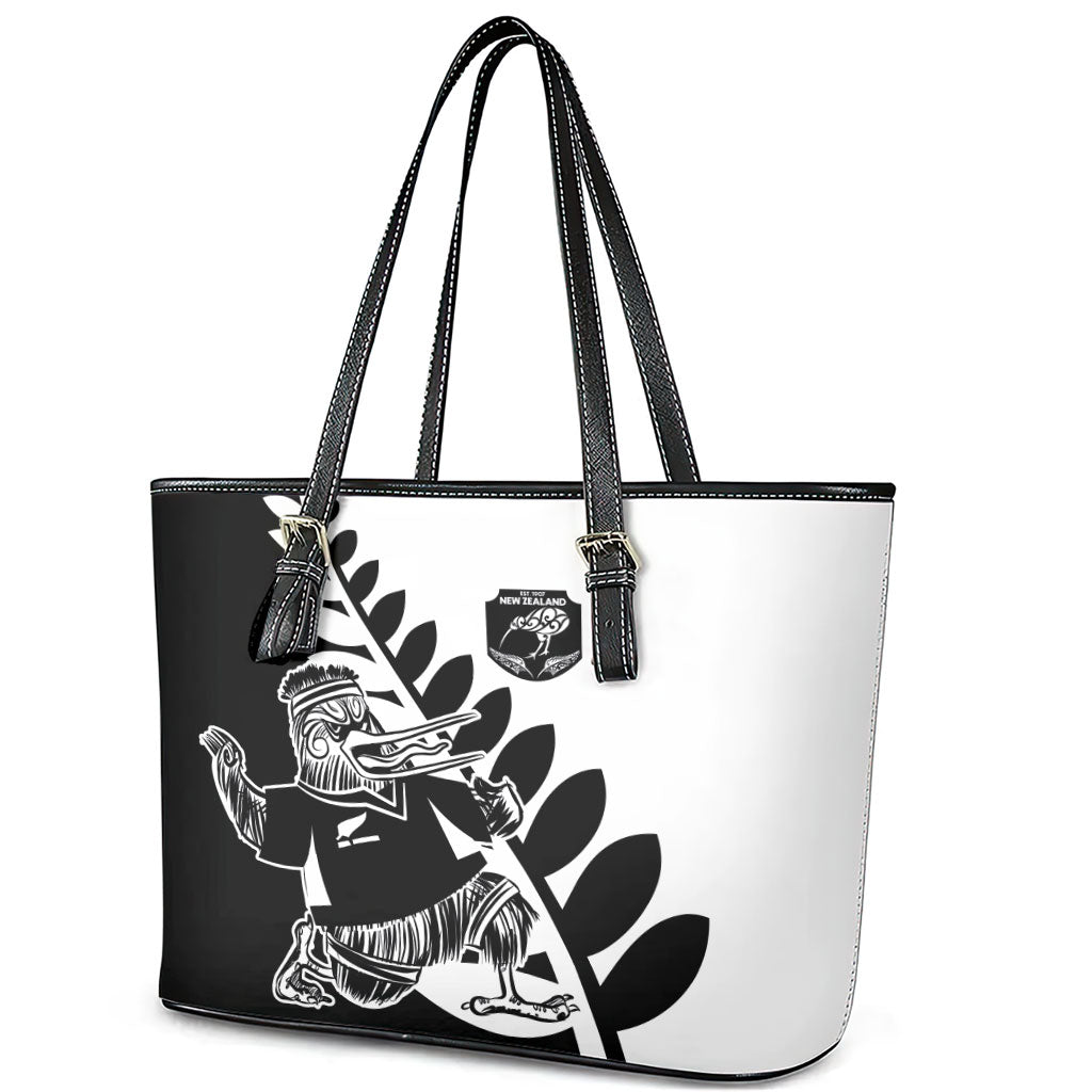 Aotearoa Rugby League Leather Tote Bag Kiwi Haka and Fern - Sporty Style
