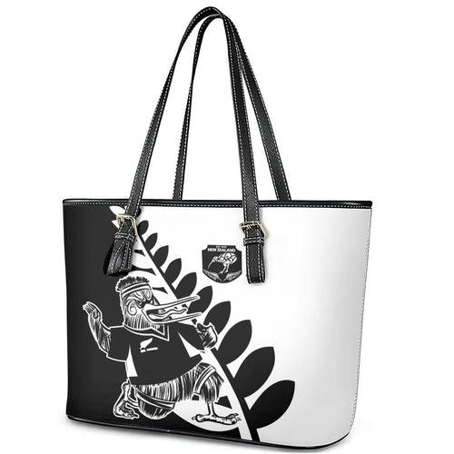 Aotearoa Rugby League Leather Tote Bag Kiwi Haka and Fern - Sporty Style