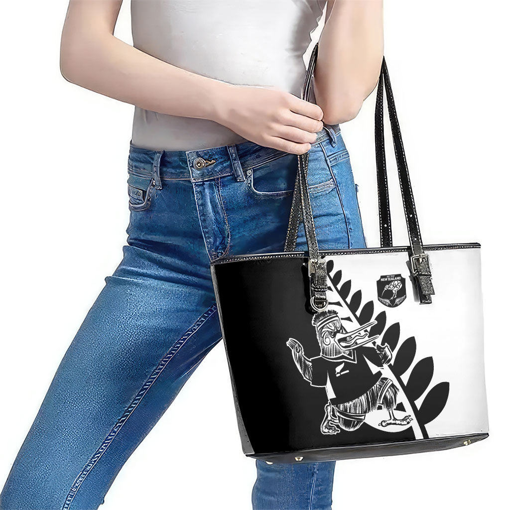 Aotearoa Rugby League Leather Tote Bag Kiwi Haka and Fern - Sporty Style