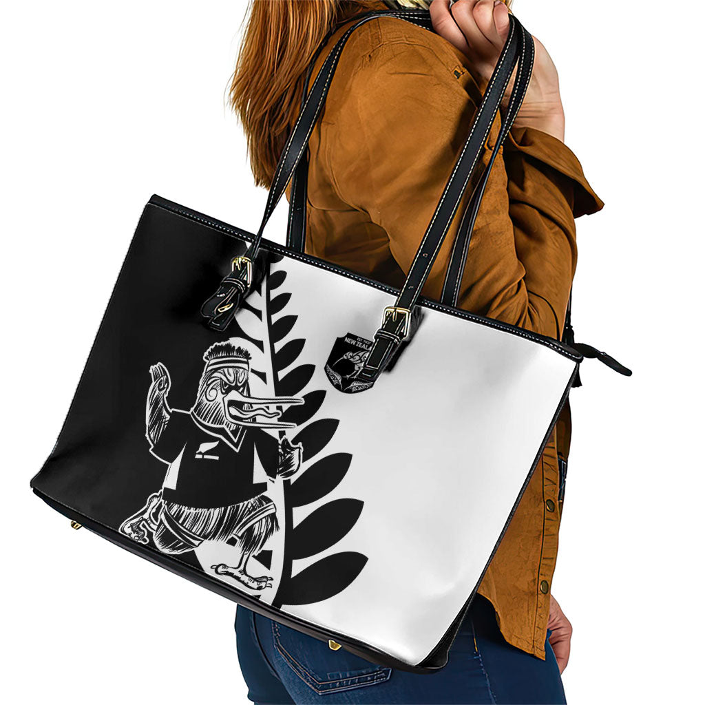 Aotearoa Rugby League Leather Tote Bag Kiwi Haka and Fern - Sporty Style