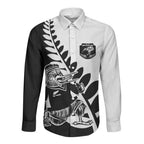 Custom Aotearoa Rugby League Long Sleeve Button Shirt Kiwi Haka and Fern - Sporty Style