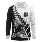 Custom Aotearoa Rugby League Long Sleeve Polo Shirt Kiwi Haka and Fern - Sporty Style