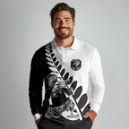 Custom Aotearoa Rugby League Long Sleeve Polo Shirt Kiwi Haka and Fern - Sporty Style