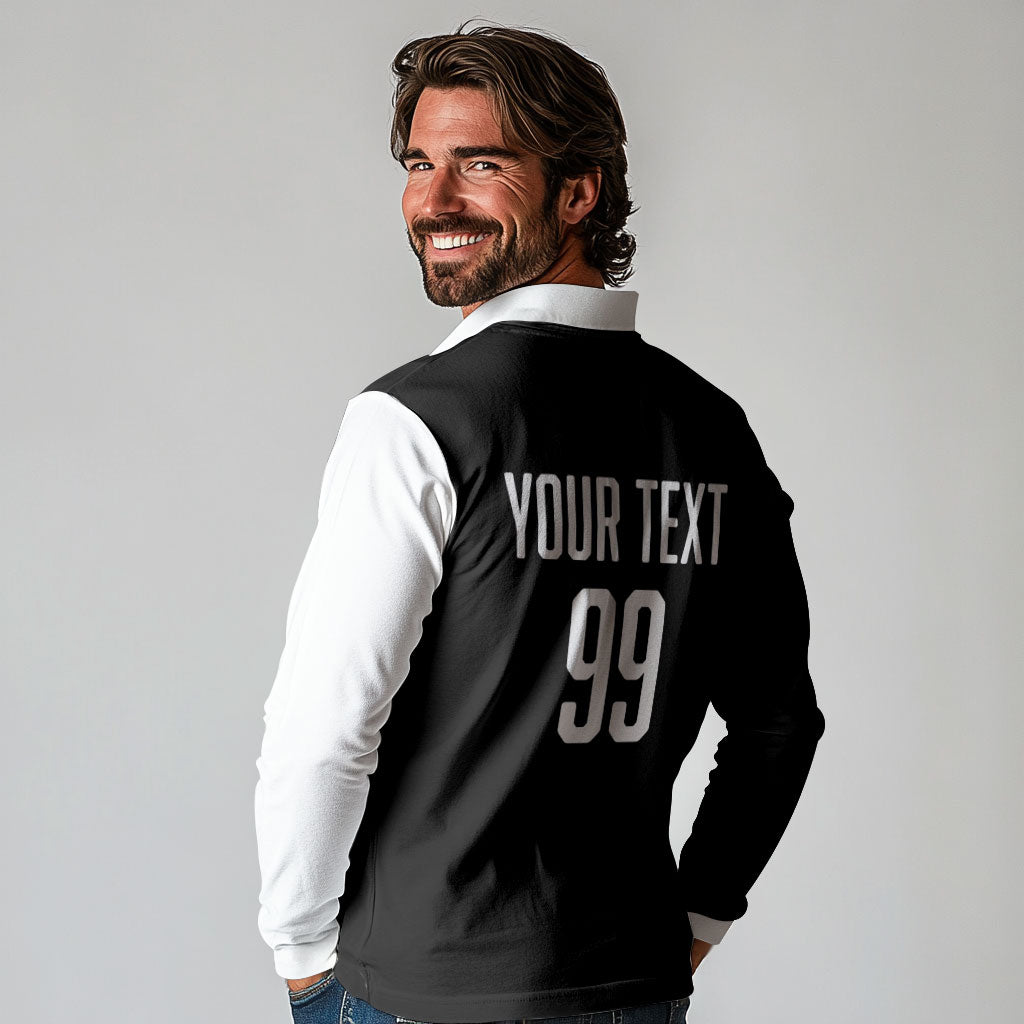 Custom Aotearoa Rugby League Long Sleeve Polo Shirt Kiwi Haka and Fern - Sporty Style