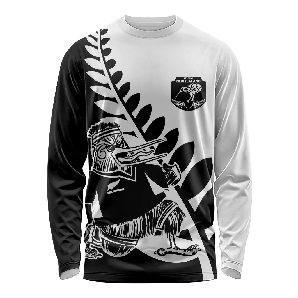 Custom Aotearoa Rugby League Long Sleeve Shirt Kiwi Haka and Fern - Sporty Style