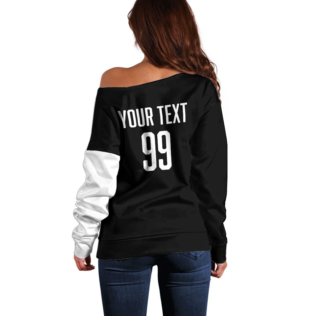 Custom Aotearoa Rugby League Off Shoulder Sweater Kiwi Haka and Fern - Sporty Style
