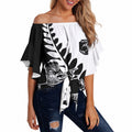 Custom Aotearoa Rugby League Off Shoulder Wrap Waist Top Kiwi Haka and Fern - Sporty Style