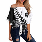 Custom Aotearoa Rugby League Off Shoulder Wrap Waist Top Kiwi Haka and Fern - Sporty Style
