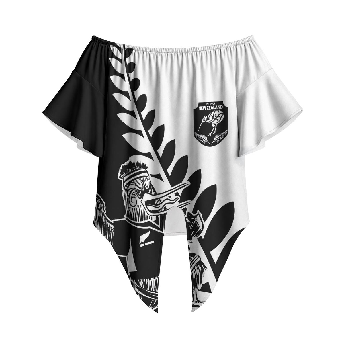 Custom Aotearoa Rugby League Off Shoulder Wrap Waist Top Kiwi Haka and Fern - Sporty Style
