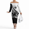Custom Aotearoa Rugby League Off The Shoulder Long Sleeve Dress Kiwi Haka and Fern - Sporty Style