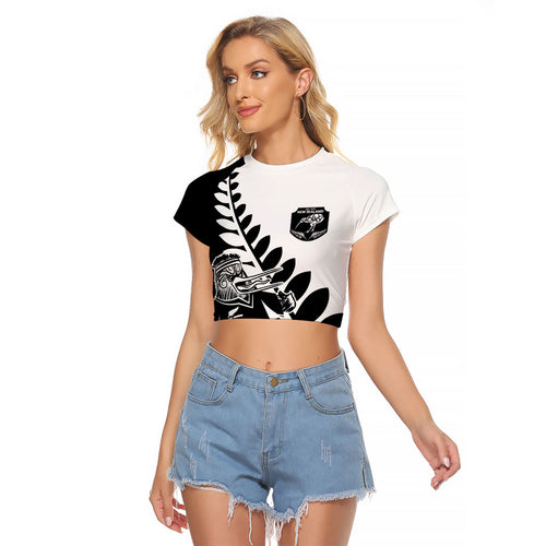 Custom Aotearoa Rugby League Raglan Cropped T Shirt Kiwi Haka and Fern - Sporty Style
