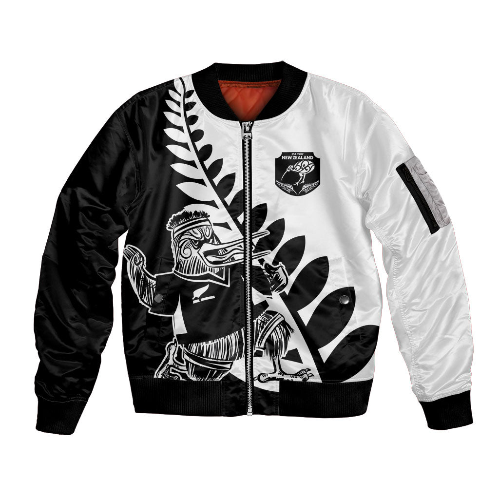 Custom Aotearoa Rugby League Sleeve Zip Bomber Jacket Kiwi Haka and Fern - Sporty Style