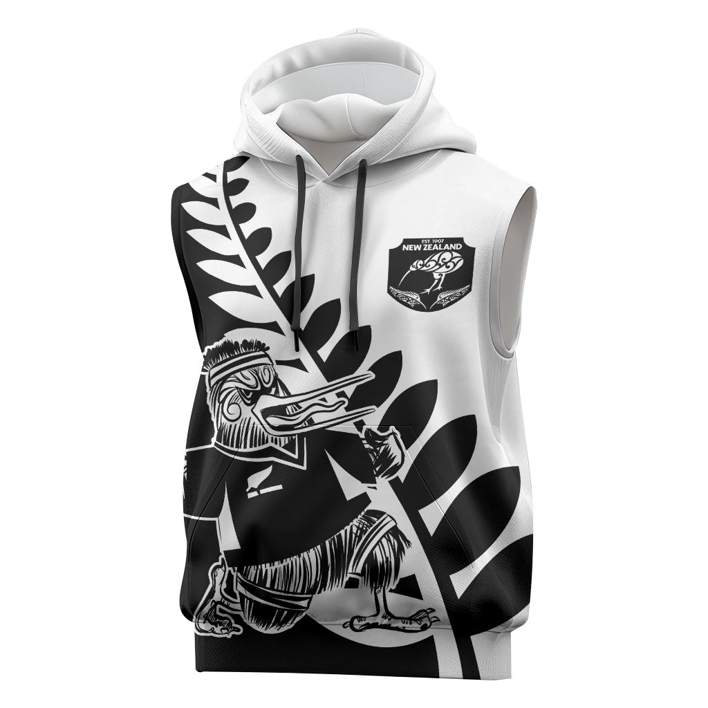 Custom Aotearoa Rugby League Sleeveless Hoodie Kiwi Haka and Fern - Sporty Style