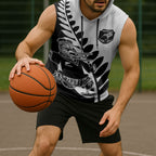Custom Aotearoa Rugby League Sleeveless Hoodie Kiwi Haka and Fern - Sporty Style