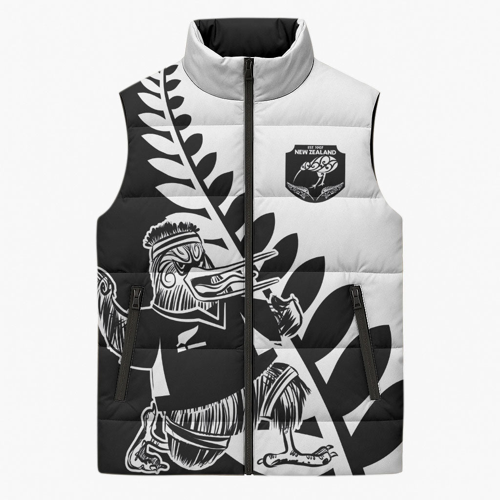 Custom Aotearoa Rugby League Sleeveless Puffer Jacket Kiwi Haka and Fern - Sporty Style