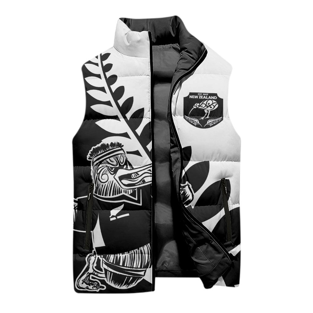 Custom Aotearoa Rugby League Sleeveless Puffer Jacket Kiwi Haka and Fern - Sporty Style