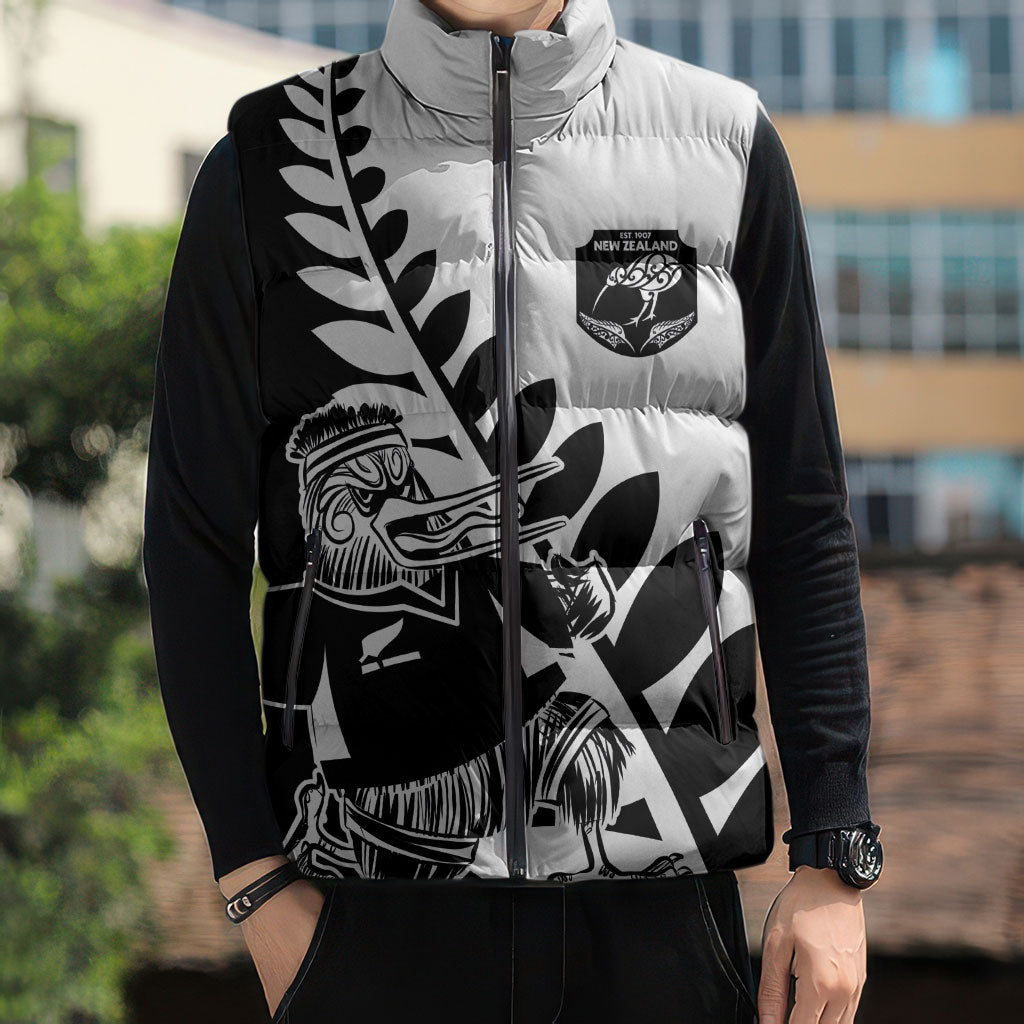 Custom Aotearoa Rugby League Sleeveless Puffer Jacket Kiwi Haka and Fern - Sporty Style