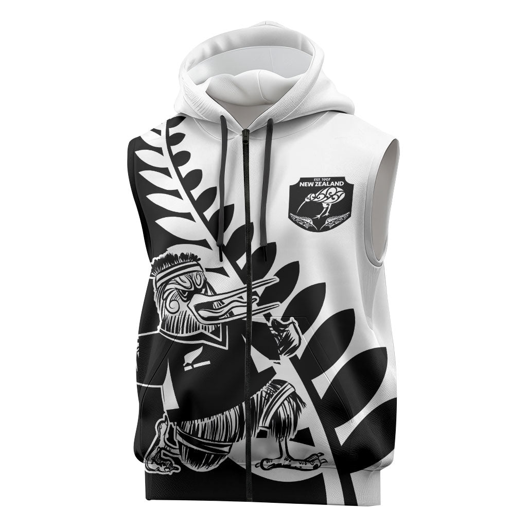 Custom Aotearoa Rugby League Sleeveless Zip Hoodie Kiwi Haka and Fern - Sporty Style