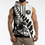 Custom Aotearoa Rugby League Sleeveless Zip Hoodie Kiwi Haka and Fern - Sporty Style