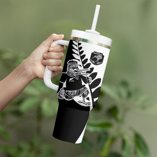 Custom Aotearoa Rugby League Tumbler With Handle Kiwi Haka and Fern - Sporty Style