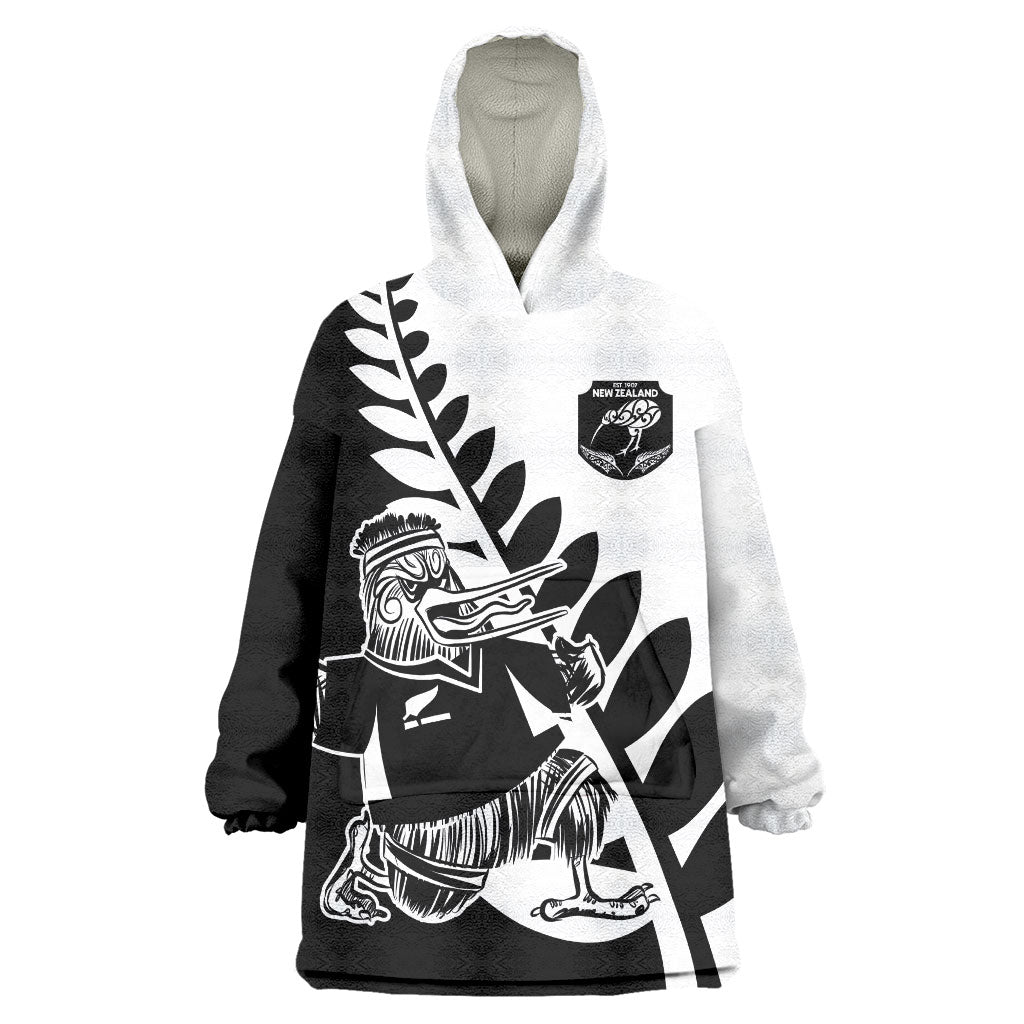 Custom Aotearoa Rugby League Wearable Blanket Hoodie Kiwi Haka and Fern - Sporty Style