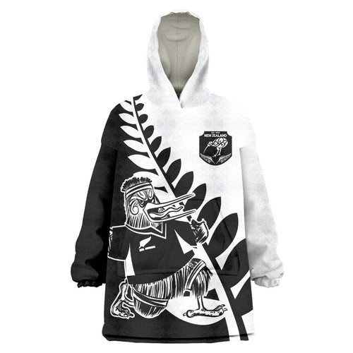 Custom Aotearoa Rugby League Wearable Blanket Hoodie Kiwi Haka and Fern - Sporty Style