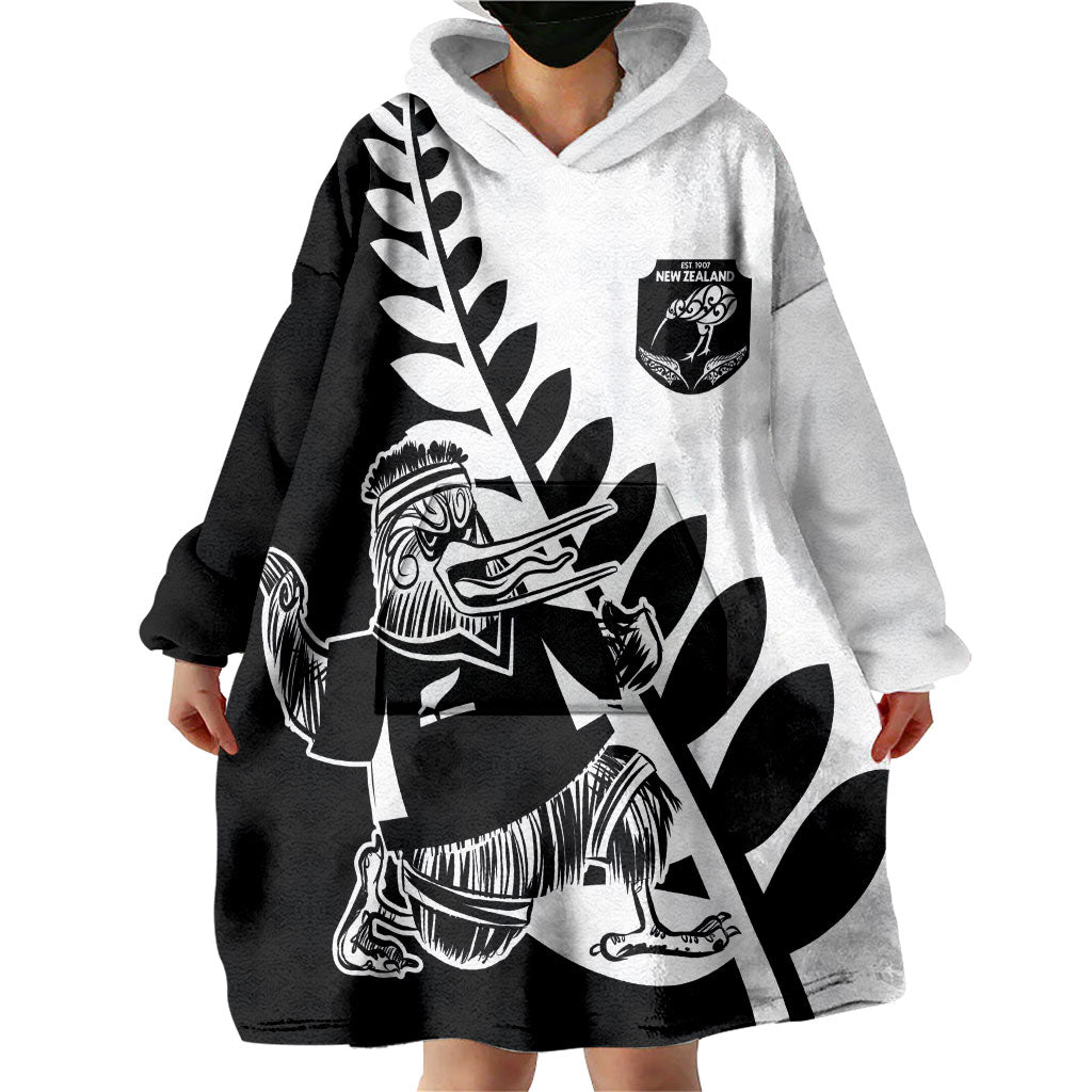 Custom Aotearoa Rugby League Wearable Blanket Hoodie Kiwi Haka and Fern - Sporty Style