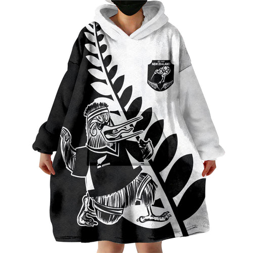 Custom Aotearoa Rugby League Wearable Blanket Hoodie Kiwi Haka and Fern - Sporty Style