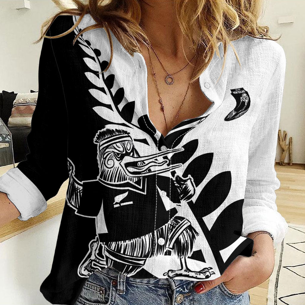 Custom Aotearoa Rugby League Women Casual Shirt Kiwi Haka and Fern - Sporty Style