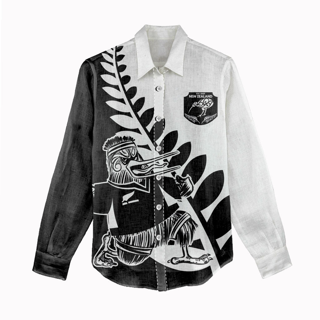 Custom Aotearoa Rugby League Women Casual Shirt Kiwi Haka and Fern - Sporty Style