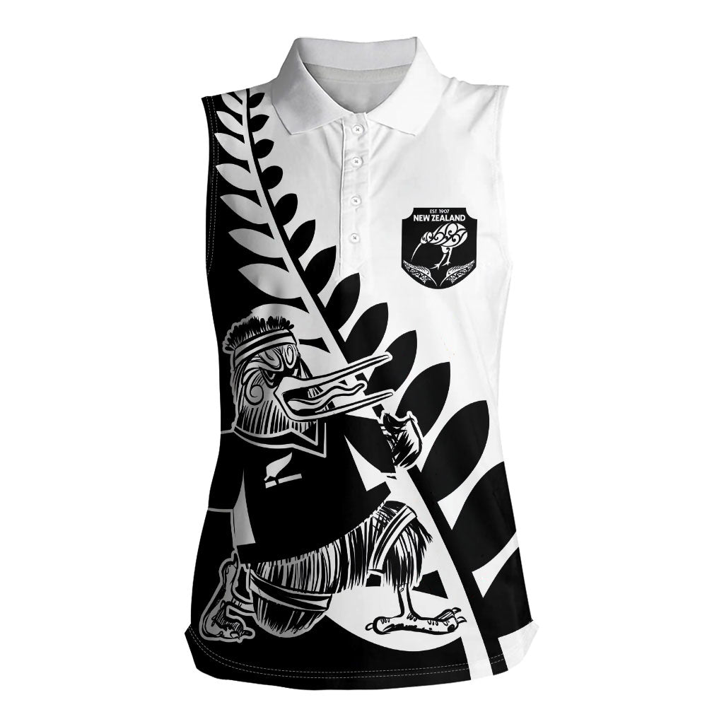 Custom Aotearoa Rugby League Women Sleeveless Polo Shirt Kiwi Haka and Fern - Sporty Style