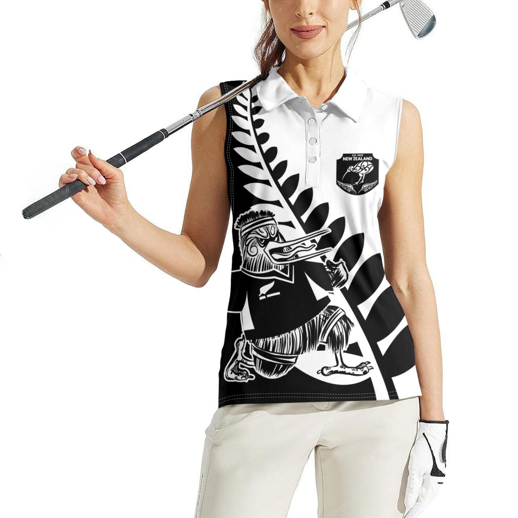 Custom Aotearoa Rugby League Women Sleeveless Polo Shirt Kiwi Haka and Fern - Sporty Style
