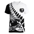 Custom Aotearoa Rugby League Women V-Neck T-Shirt Kiwi Haka and Fern - Sporty Style