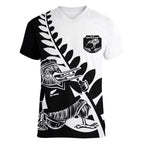 Custom Aotearoa Rugby League Women V-Neck T-Shirt Kiwi Haka and Fern - Sporty Style