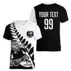 Custom Aotearoa Rugby League Women V-Neck T-Shirt Kiwi Haka and Fern - Sporty Style