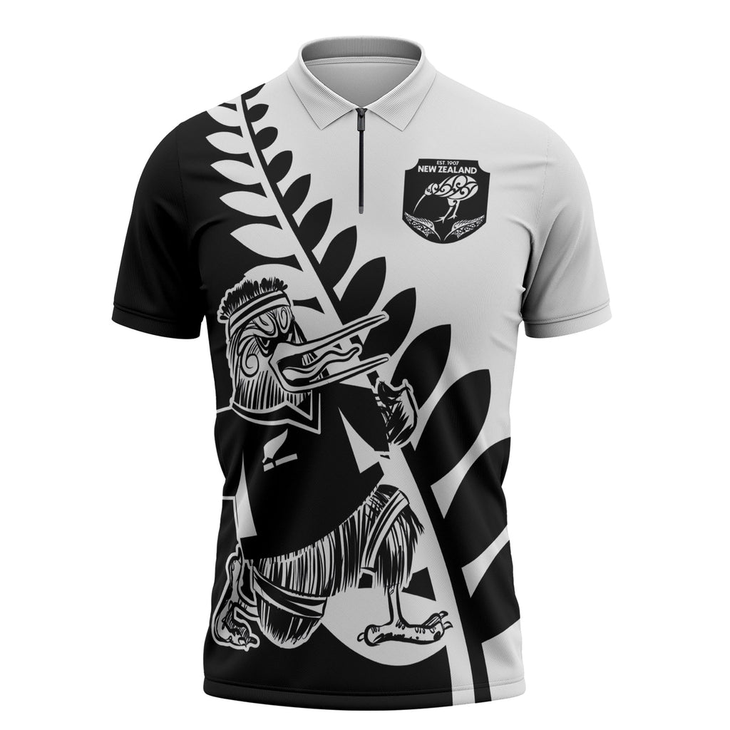 Custom Aotearoa Rugby League Zipper Polo Shirt Kiwi Haka and Fern - Sporty Style