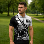 Custom Aotearoa Rugby League Zipper Polo Shirt Kiwi Haka and Fern - Sporty Style