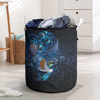 Aotearoa Matariki Laundry Basket Maori Tribal with Silver Fern and Tui Bird Galaxy Style - Aussie Hoodie